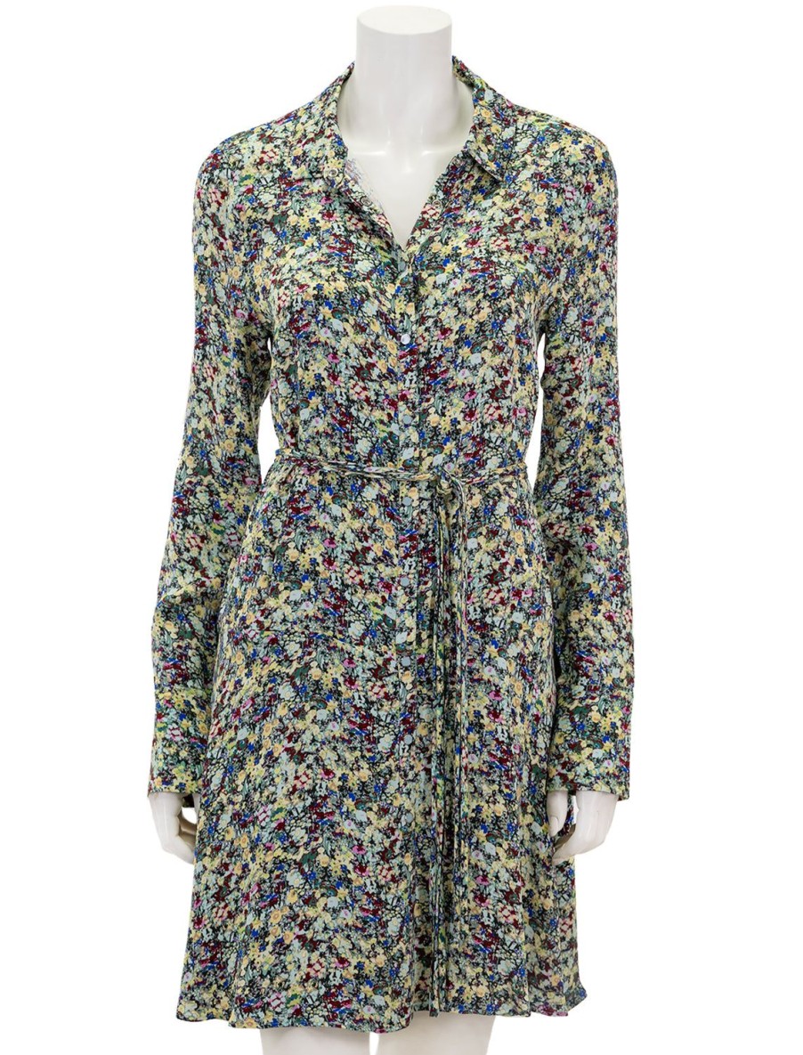 Online Angie Long Sleeve Shirt Dress In Teal Multi Floral Printed Dresses