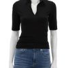 Wholesale Pima Cotton Zip Front Top In Black Blouses