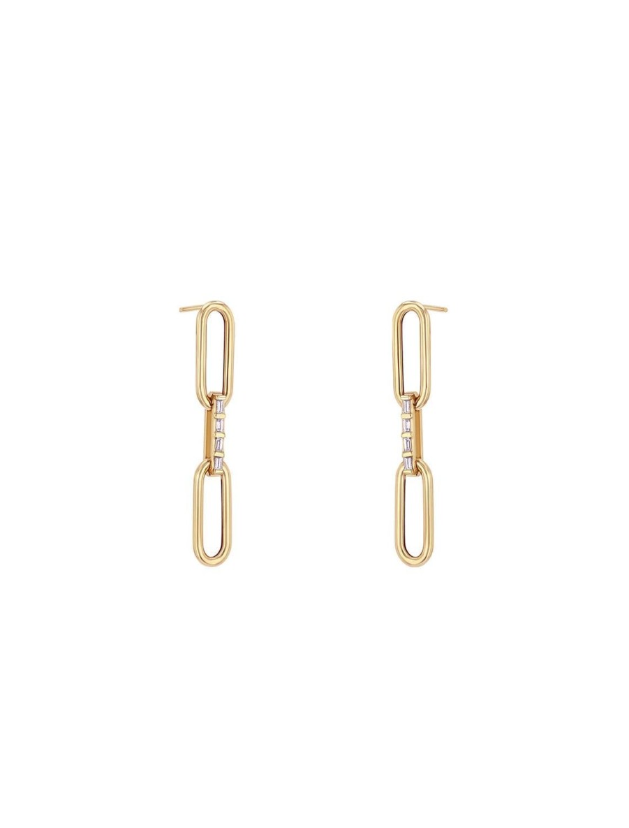 Clearance 14K Three Link Large Paperclip Drops With Baguette Detail Drops