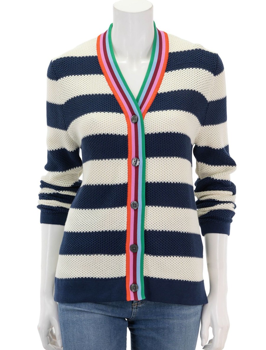 Hot The Raven Cardi In Navy And Cream Stripe Cardigans