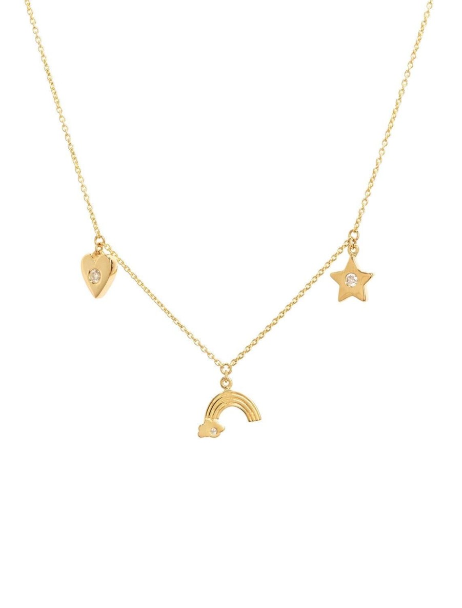 Best 14K And Diamond Heart, Star, And Rainbow Charm Necklace Delicate