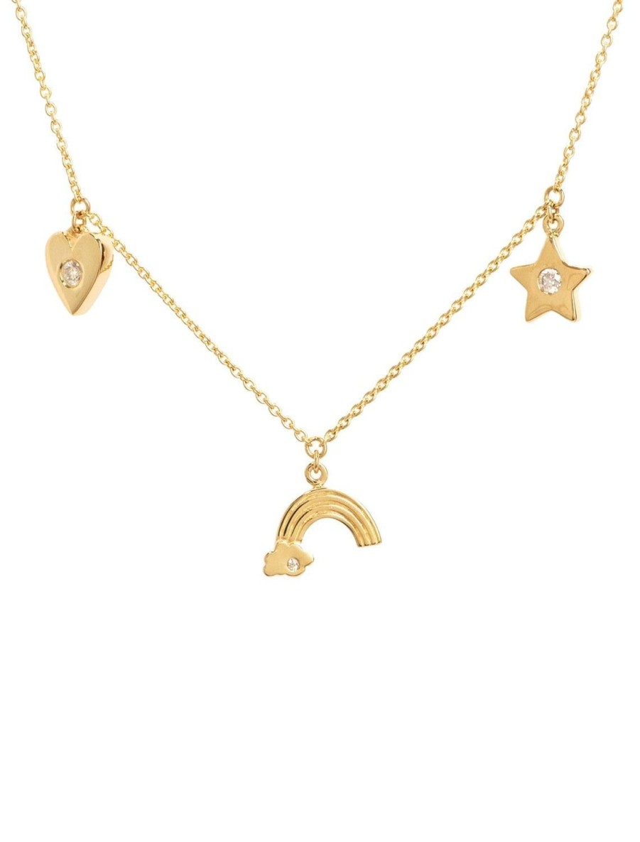 Best 14K And Diamond Heart, Star, And Rainbow Charm Necklace Delicate