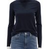 Hot Funnel Neck Cashmere Sweater In Navy Turtleneck + Mock Neck