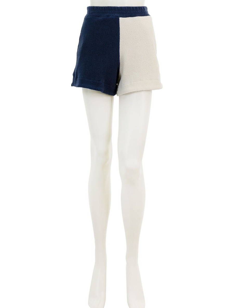 Wholesale Sherpa Pull-On Shorts In Cream And Navy Lounge Bottoms + Sweatpants