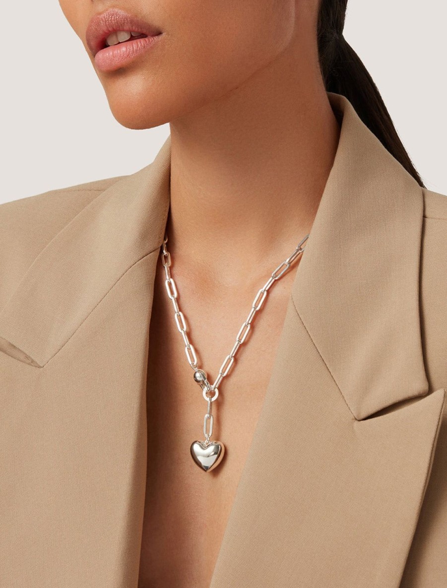 Online Puffy Heart Chain Necklace In Silver Statement