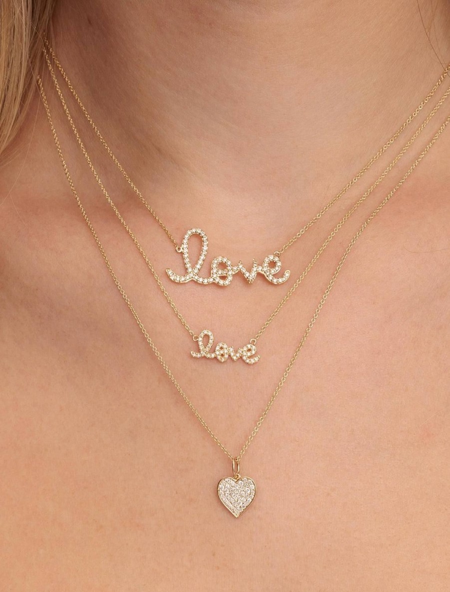 New Pave Small Love Script Necklace Delicate