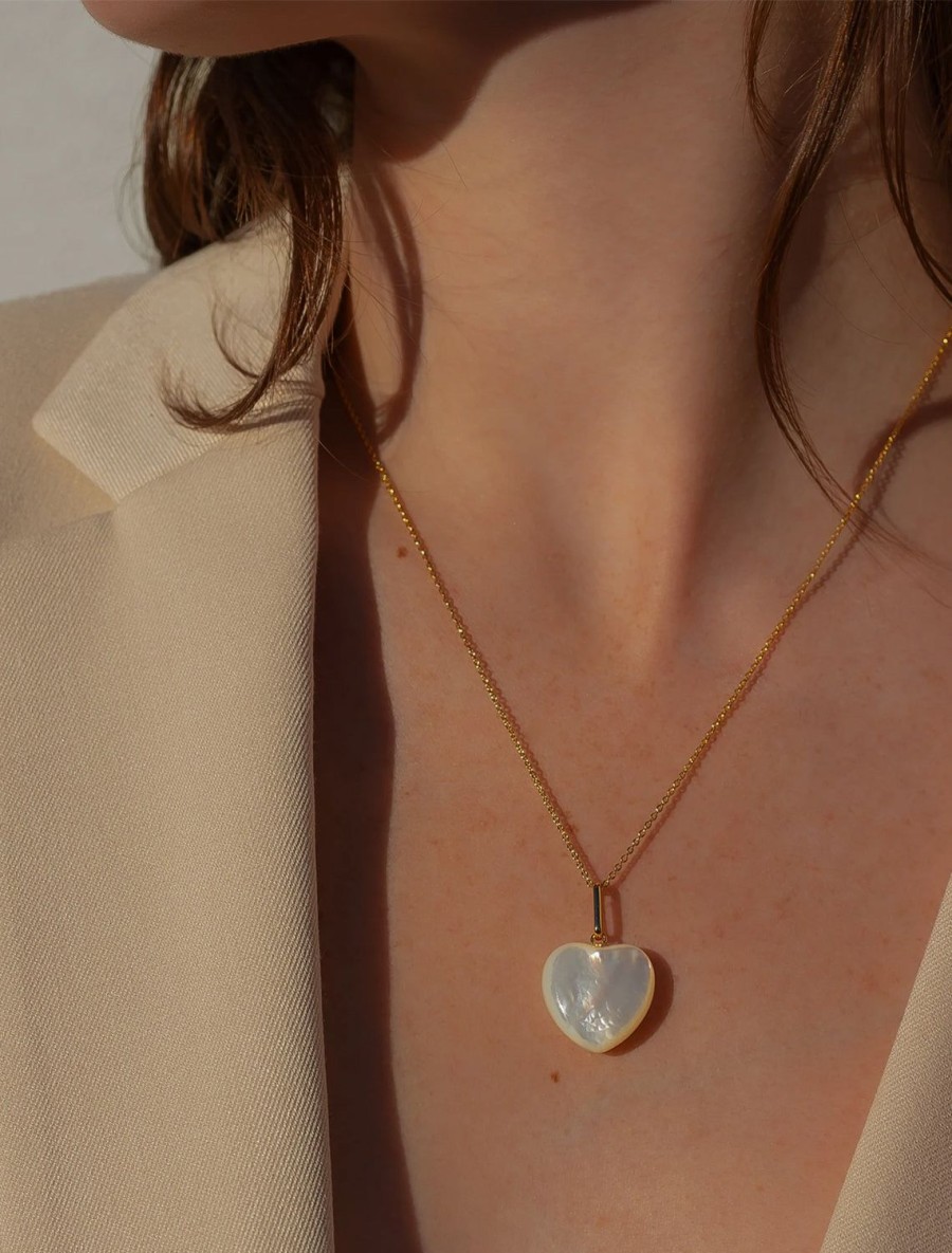 Best Gemma Mother Of Pearl Heart Necklace In Gold Delicate