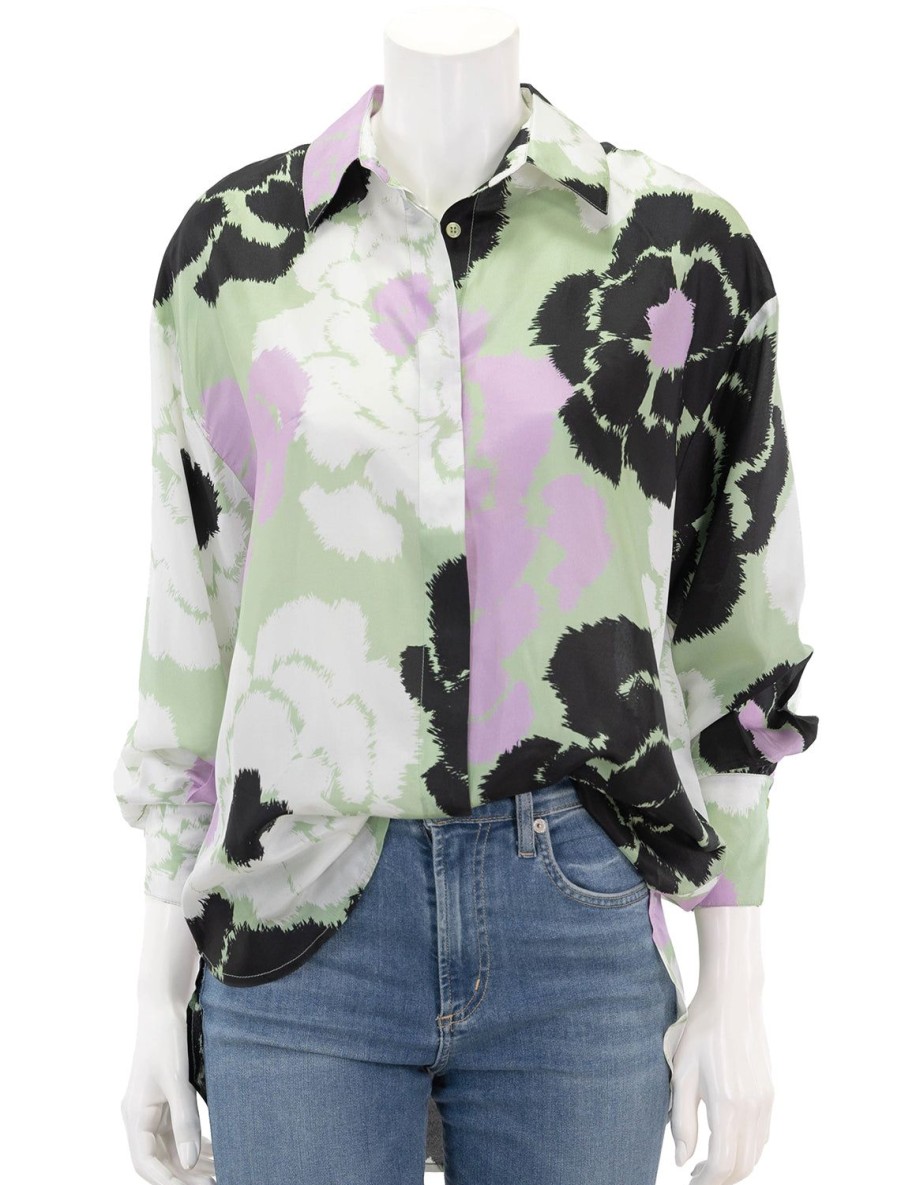 Clearance Firror Silk Shirt In Pistachio Nut Work Tops