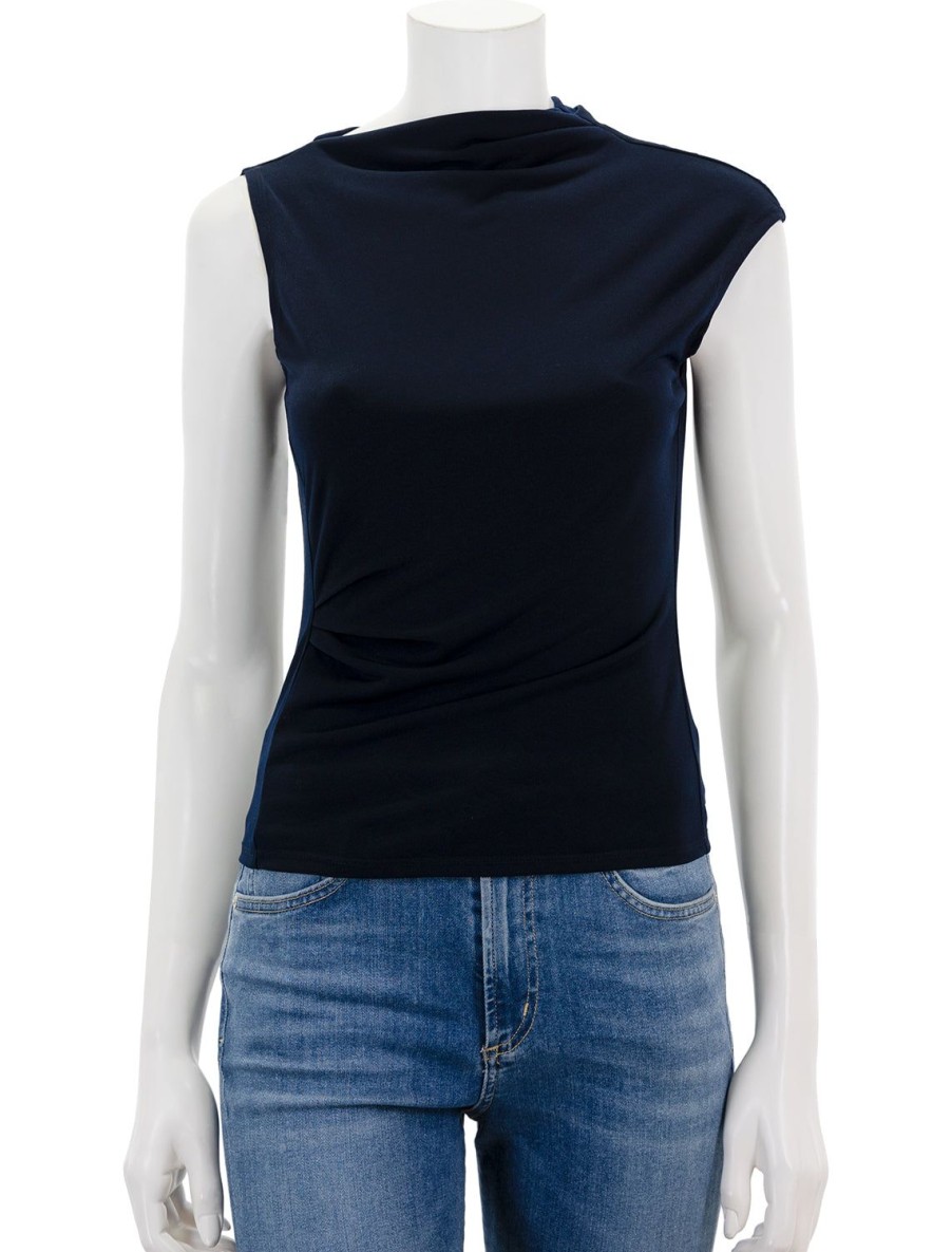 Wholesale Sasha Cap Sleeve Ruched Tee In Midnight Blouses