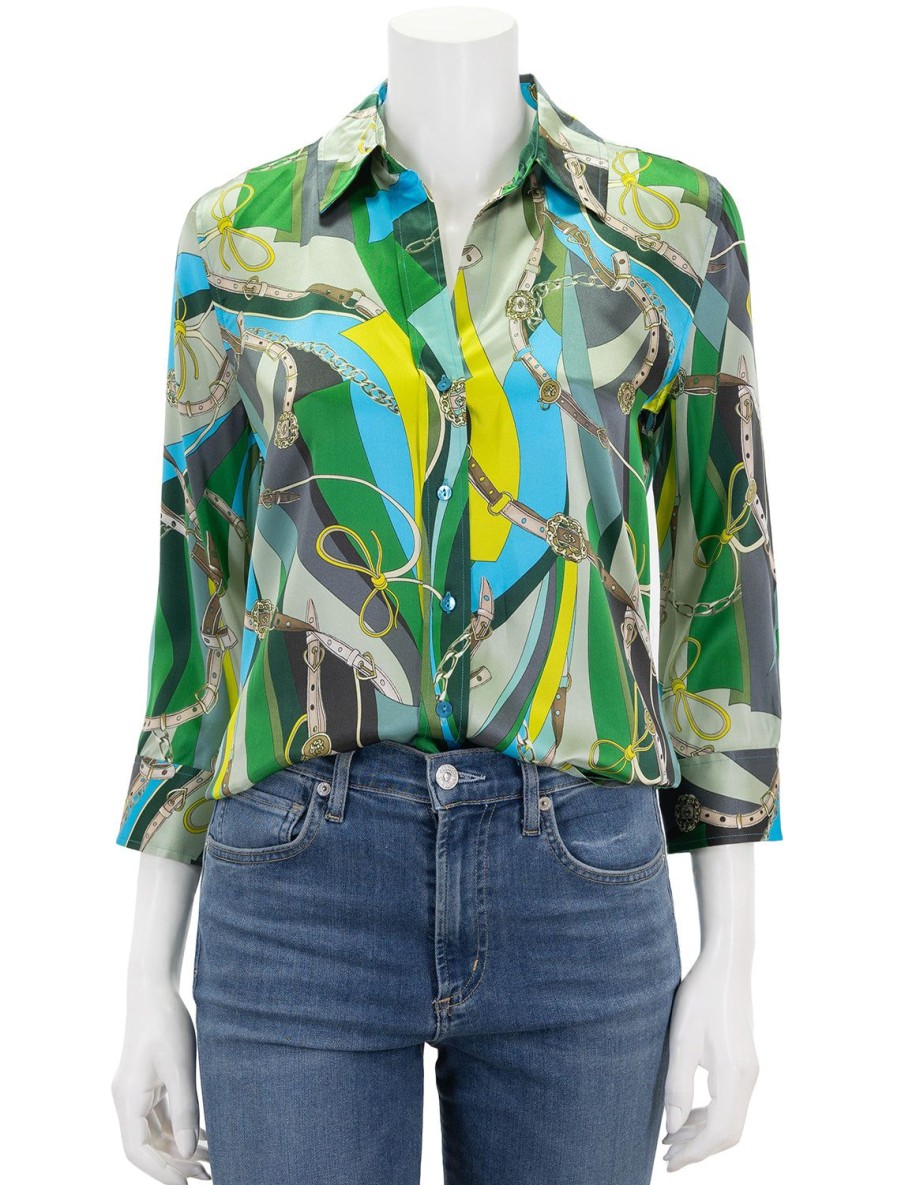 Clearance Dani In Sea Green Multi Belt Swirl Blouses