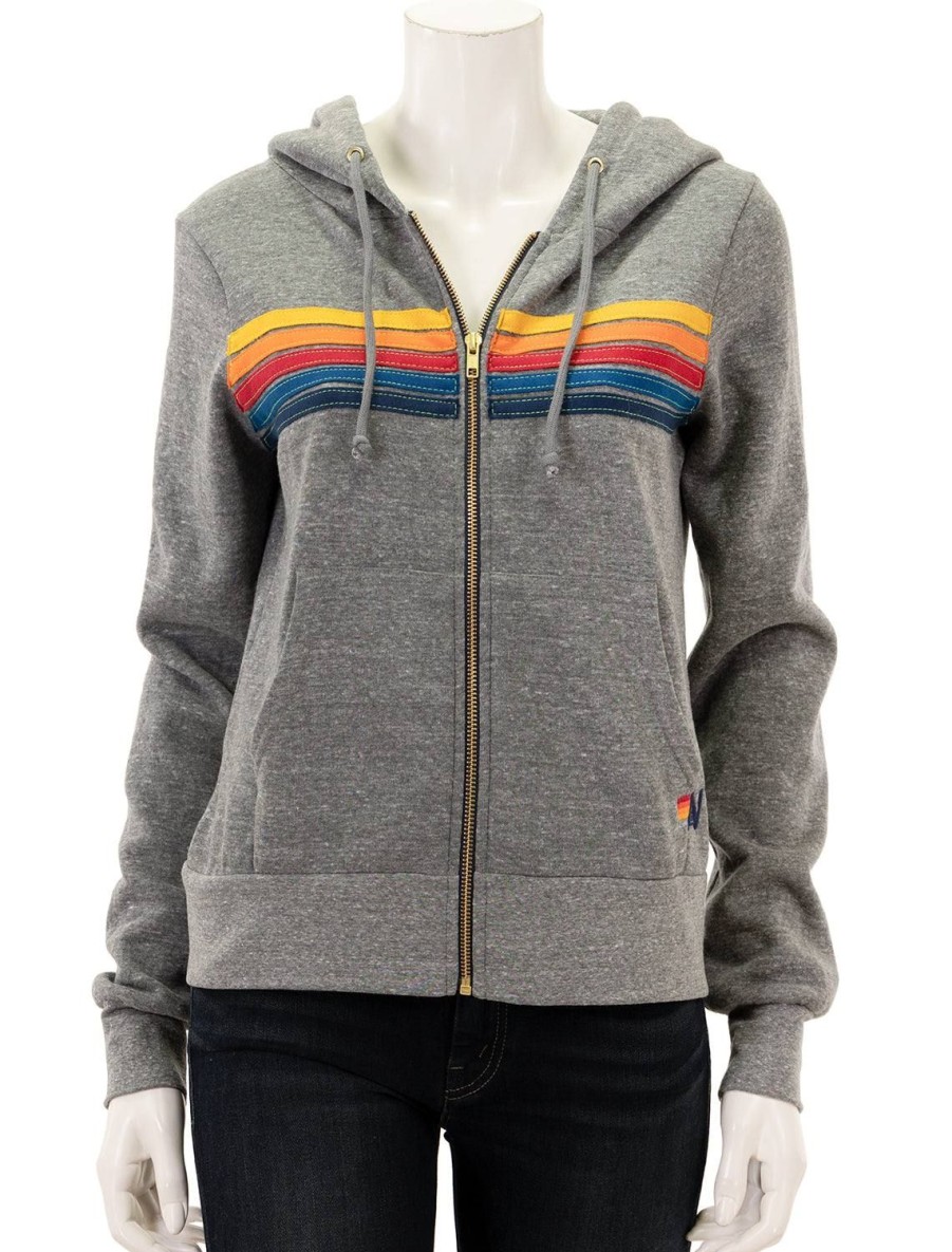 Best 5 Stripe Zip Hoodie In Heather Grey Sweatshirts + Hoodies