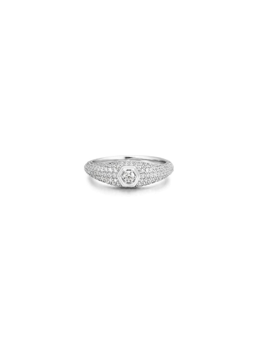 Clearance Pave Hex Signet Ring In Silver Bands