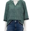 Hot Mari Print Top In Green Blouses