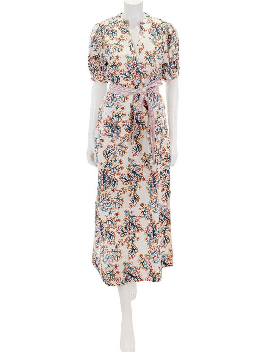 Clearance Split Neck Full Sleeve Maxi Dress In Spring Watercolor Printed Dresses