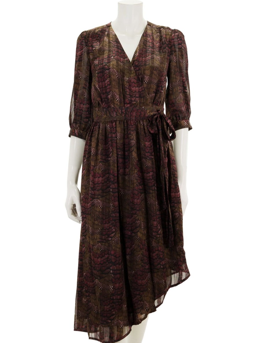 New Asymmetric Wrap Dress In Feather Bordeaux Day To Night Dresses