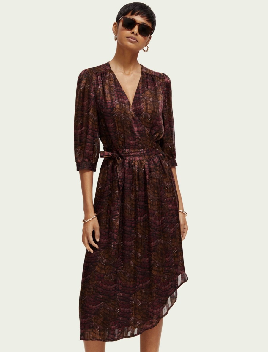 New Asymmetric Wrap Dress In Feather Bordeaux Day To Night Dresses