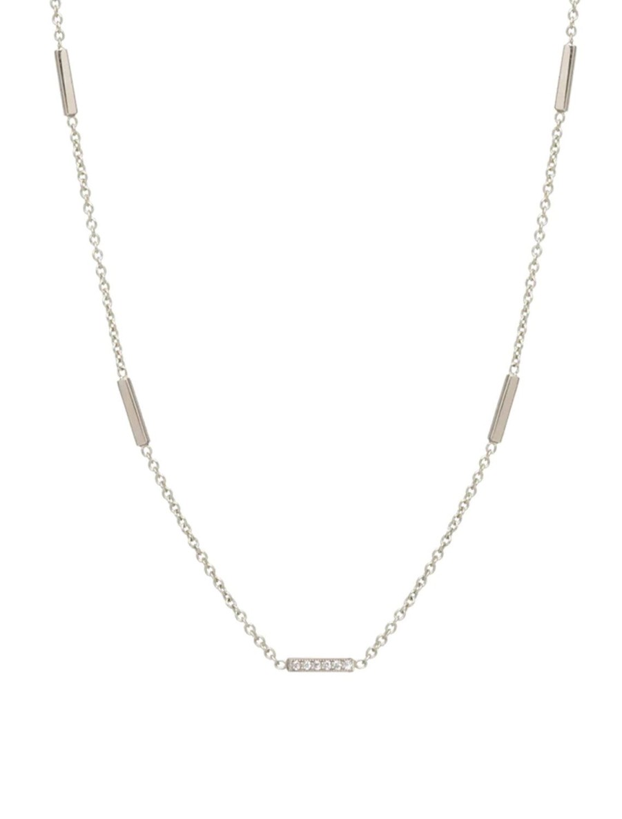 New Horizontal Tiny Bars Necklace In White Gold | 18" Length Chain Necklaces