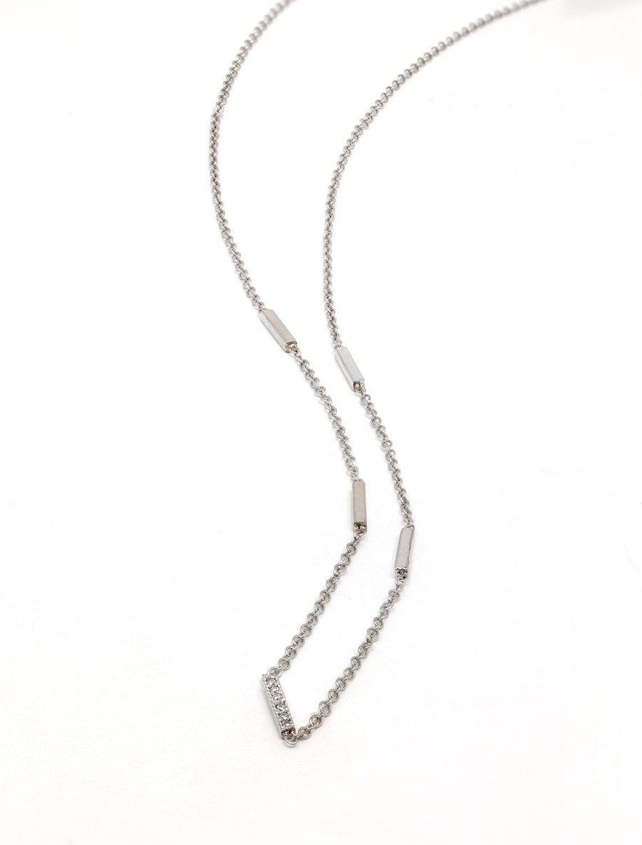 New Horizontal Tiny Bars Necklace In White Gold | 18" Length Chain Necklaces