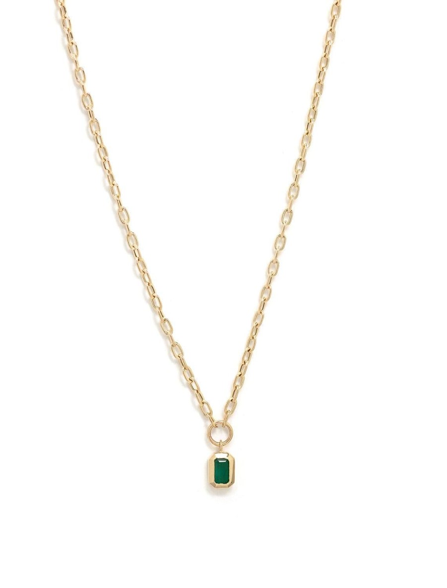 Online 14K Small Link Chain With Bezel Set Emerald Drop Necklace Chain Necklaces