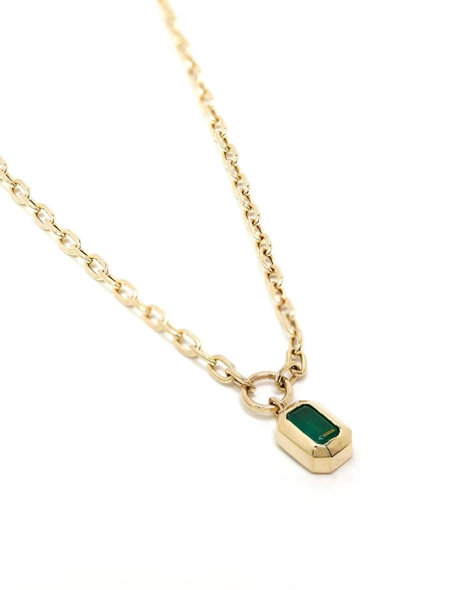 Online 14K Small Link Chain With Bezel Set Emerald Drop Necklace Chain Necklaces