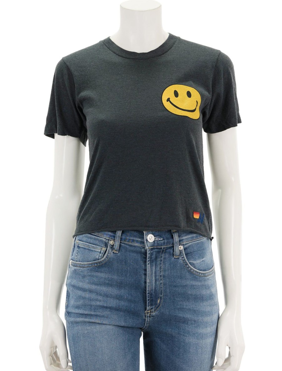 Online Smiley 2 Boyfriend Tee In Charcoal Lounge Tops + Sweatshirts