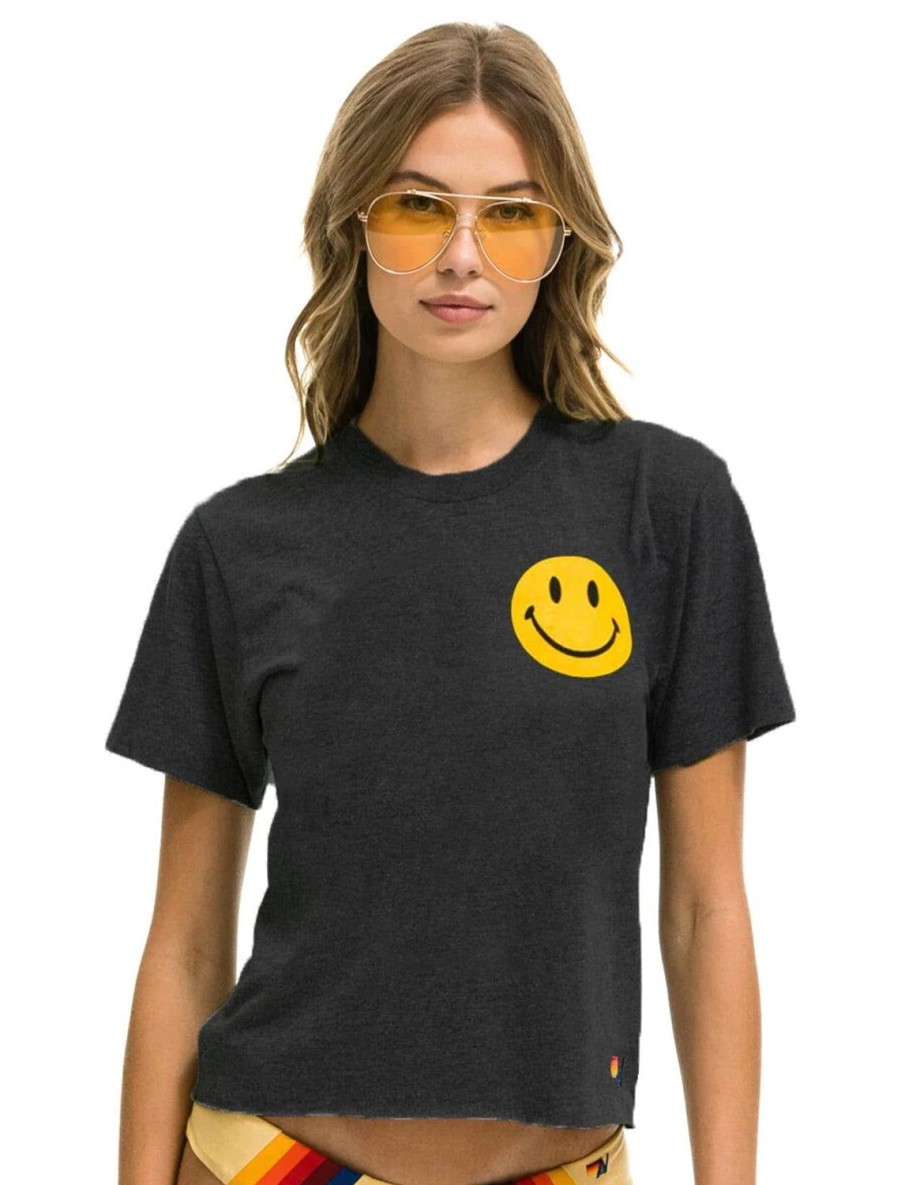 Online Smiley 2 Boyfriend Tee In Charcoal Lounge Tops + Sweatshirts