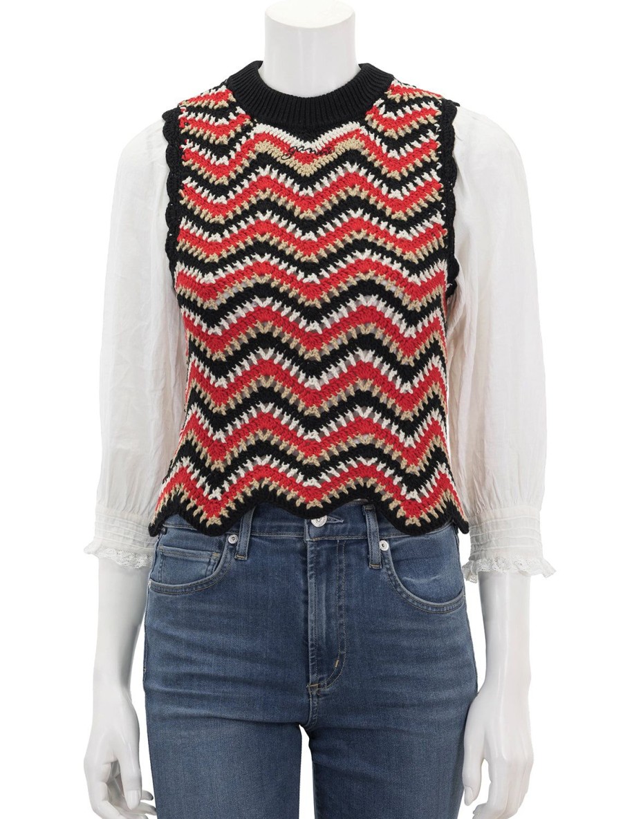 Hot Cotton Crochet Vest In Racing Red Tanks