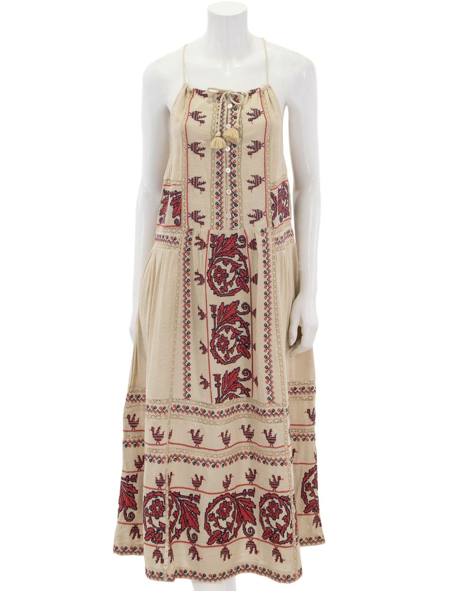 New Beena Embroidery Halter Neck Dress In Taupe Day To Night Dresses