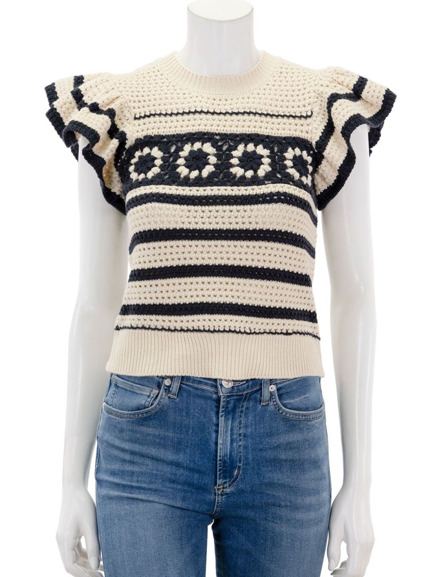 Online Penelope Sweater In Oat And Navy Crochet Pullover Sweaters