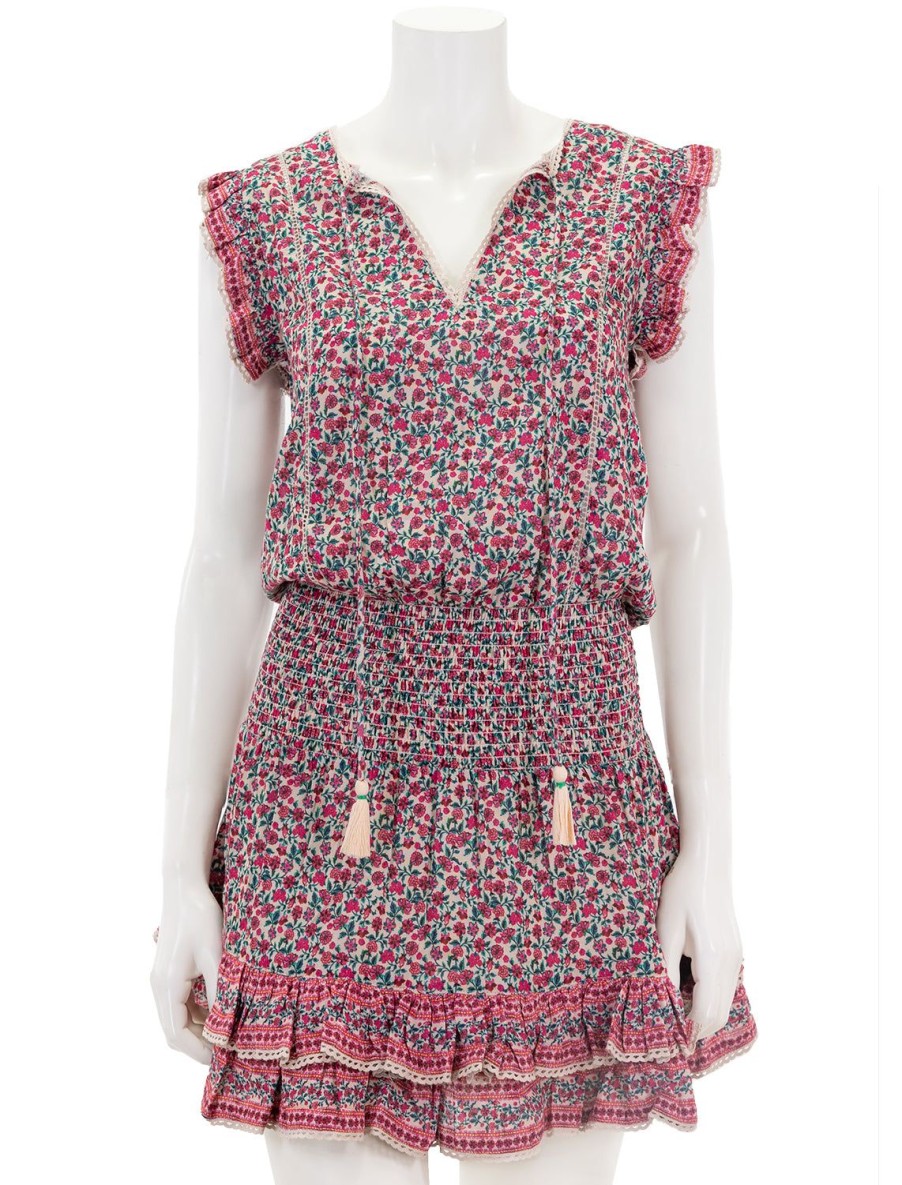 Hot Frida Print Short Dress In Pink Floral Printed Dresses