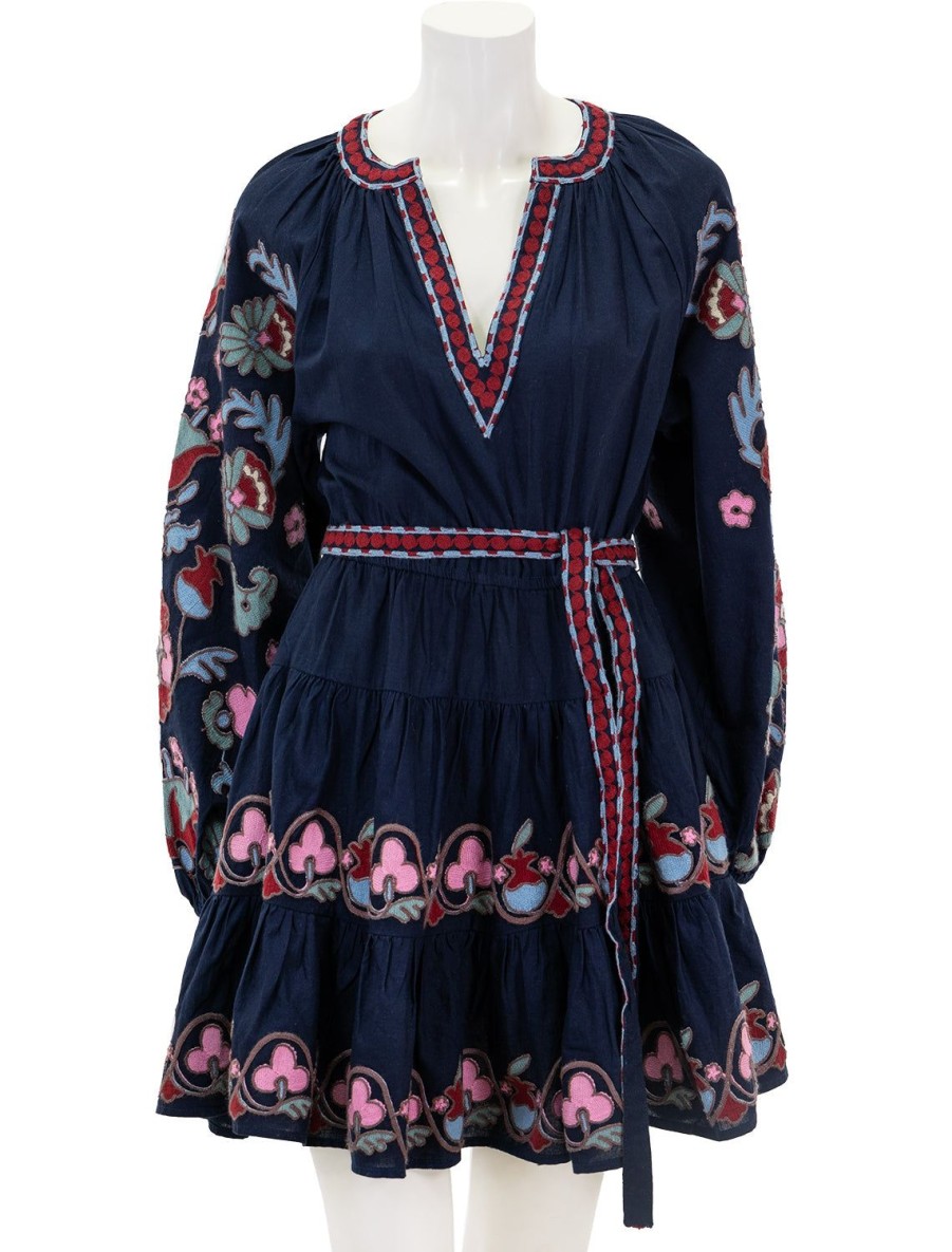 Clearance Eclisse Embroidery Tunic Dress In Navy Day To Night Dresses