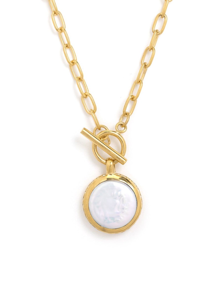 Hot Coin Pearl Toggle Chain Necklace In Gold Chain Necklaces