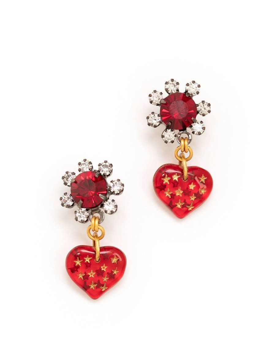 Wholesale Heart Earrings In Red Drops