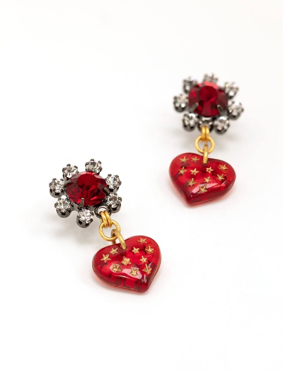 Wholesale Heart Earrings In Red Drops