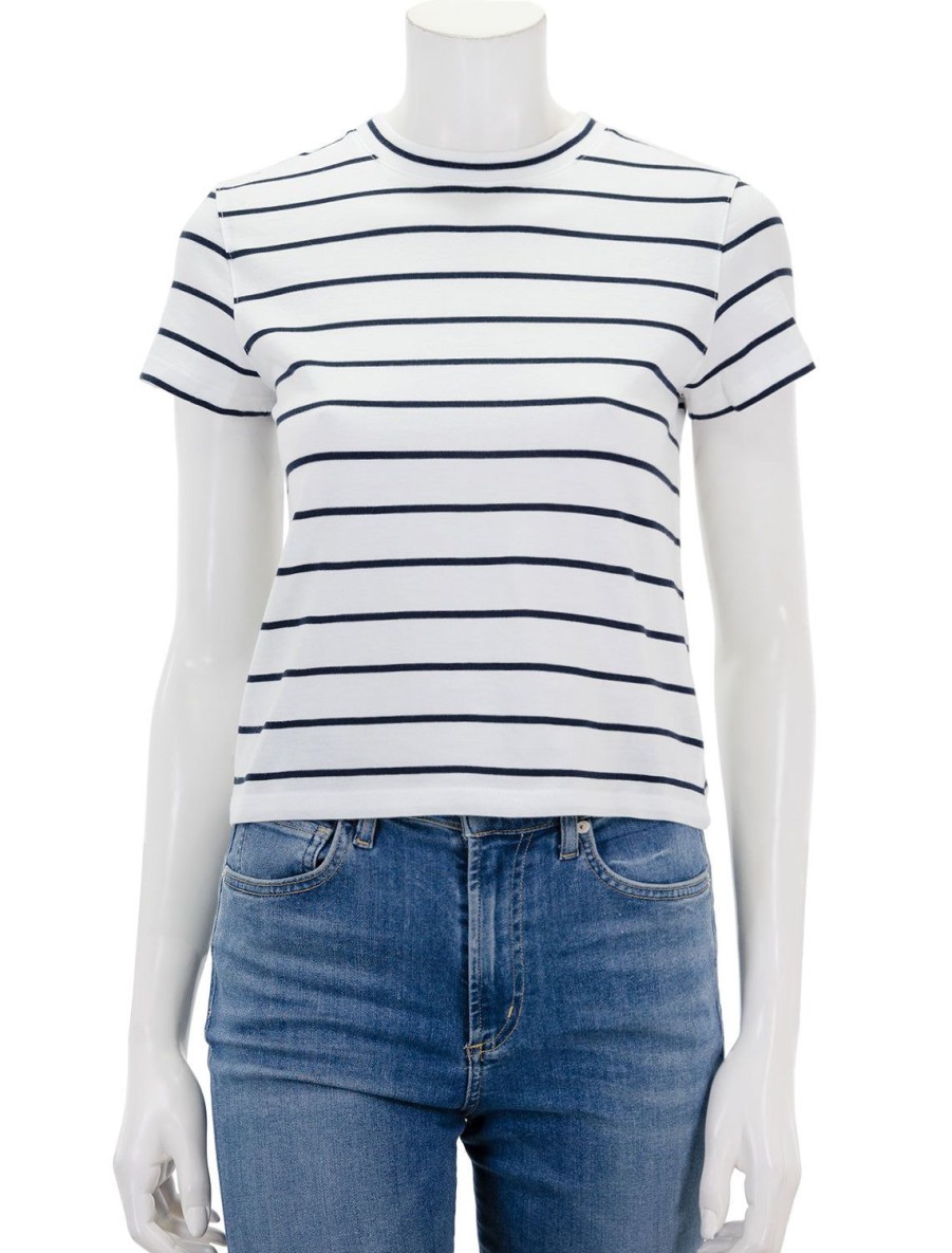 Online Short Sleeve Organic Cotton Stripe High Neck Baby Tee In White Lounge Tops + Sweatshirts