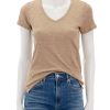 Wholesale Slub Jersey Schoolboy V Neck In Camel Lounge Tops + Sweatshirts