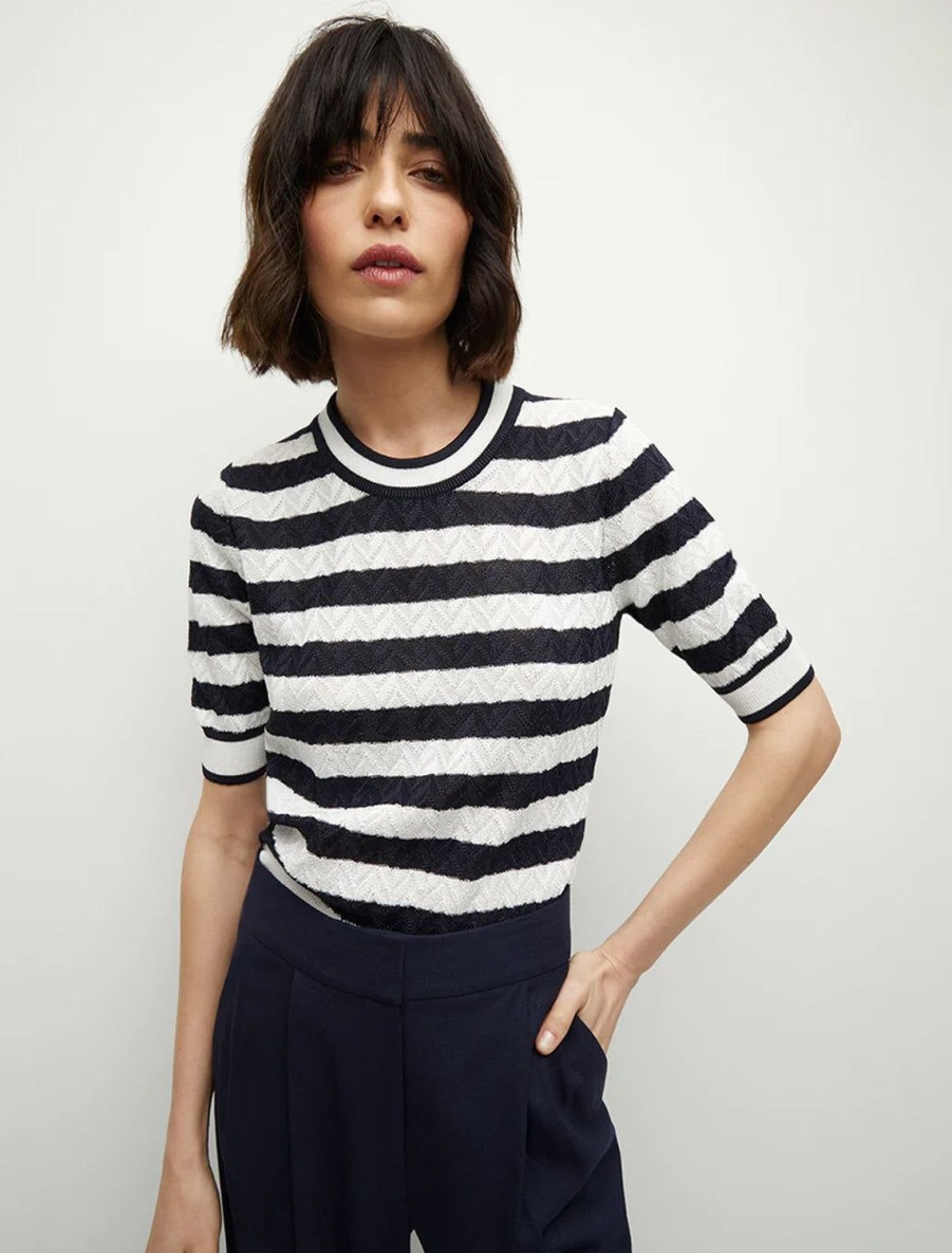 Online Lisbeth Knit Top In White And Navy Stripe Pullover Sweaters