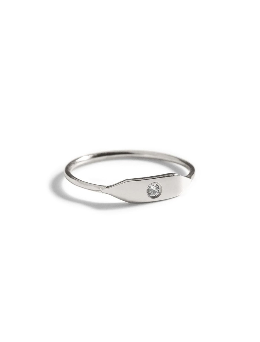 Clearance Stacking Signet Ring With Stone In Silver Stacking