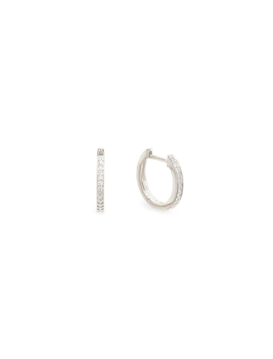 New Pave Huggie Hoops In White Gold Hoops