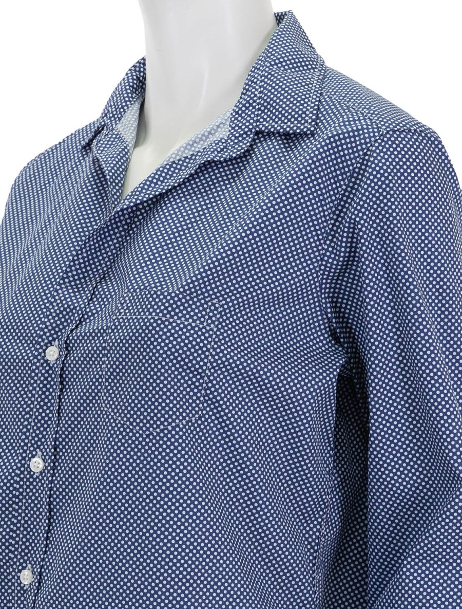 New Eileen In Navy And White Polka Dots Buttondowns + Shirts