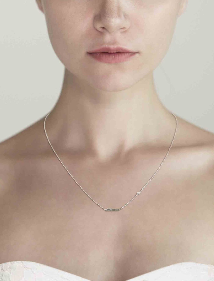 Wholesale Horizontal Bar Necklace In Silver With Cz Delicate