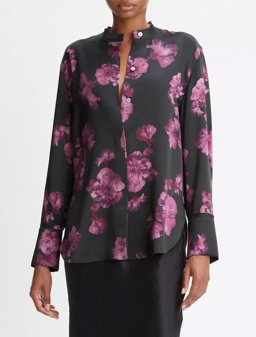 Best Begonia Band Collar Blouse In Wine Blouses