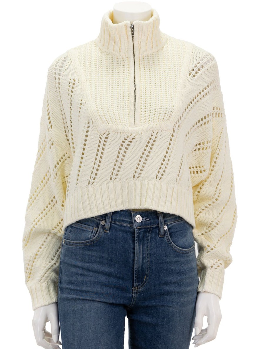 Wholesale Cropped Hampton Sweater In Ivory Pointelle Pullover Sweaters