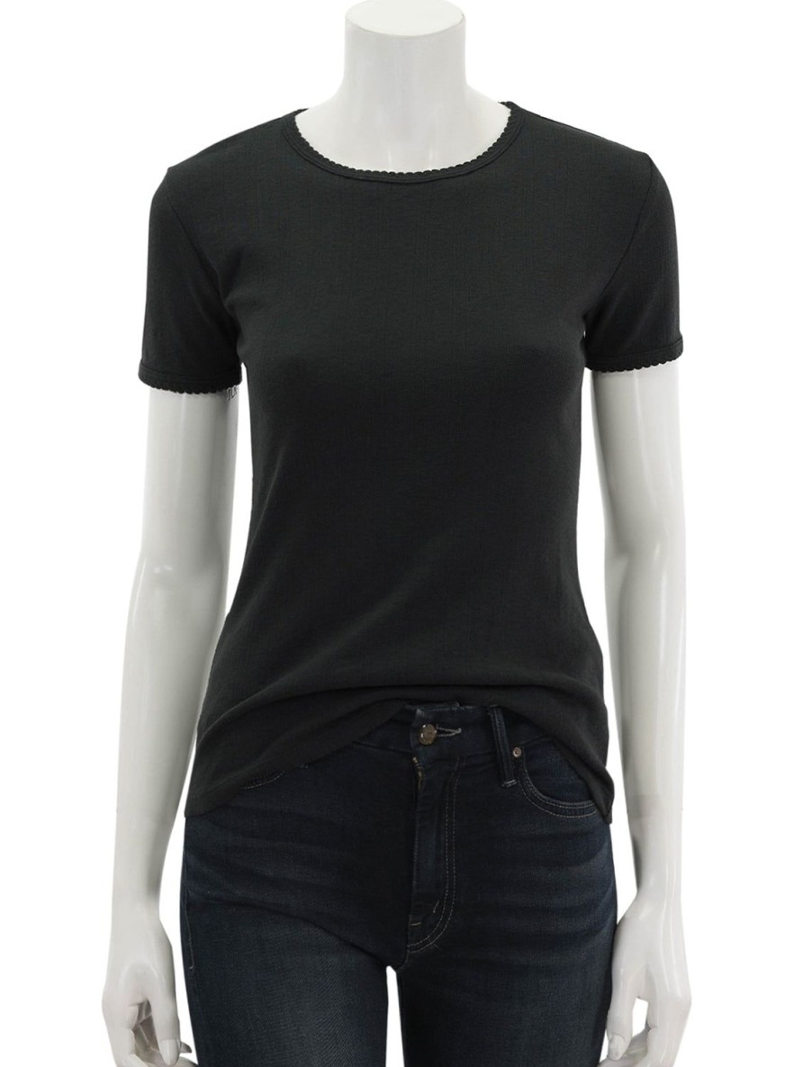 Best Short Sleeve Pointelle Tee In Black Lounge Tops + Sweatshirts