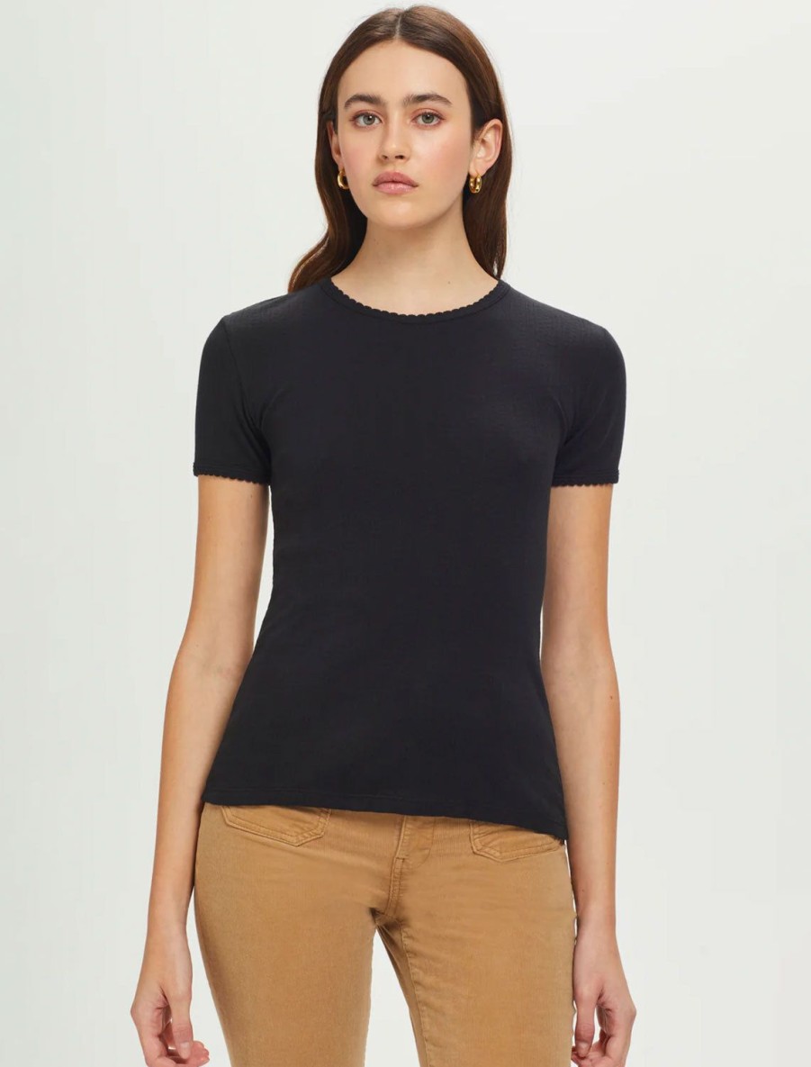 Best Short Sleeve Pointelle Tee In Black Lounge Tops + Sweatshirts