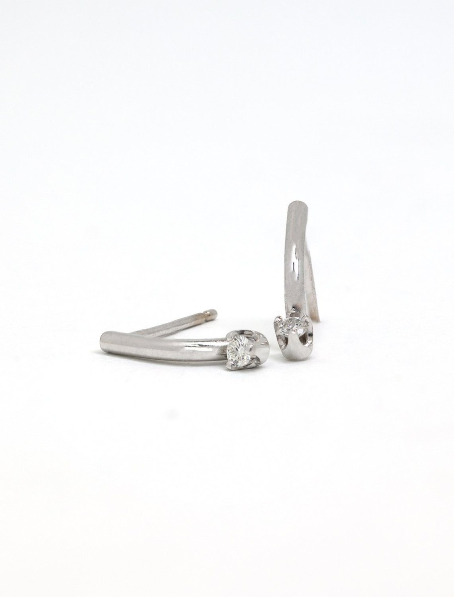 Online 14K Curved Bar And Diamond Drop Earrings In White Gold Drops