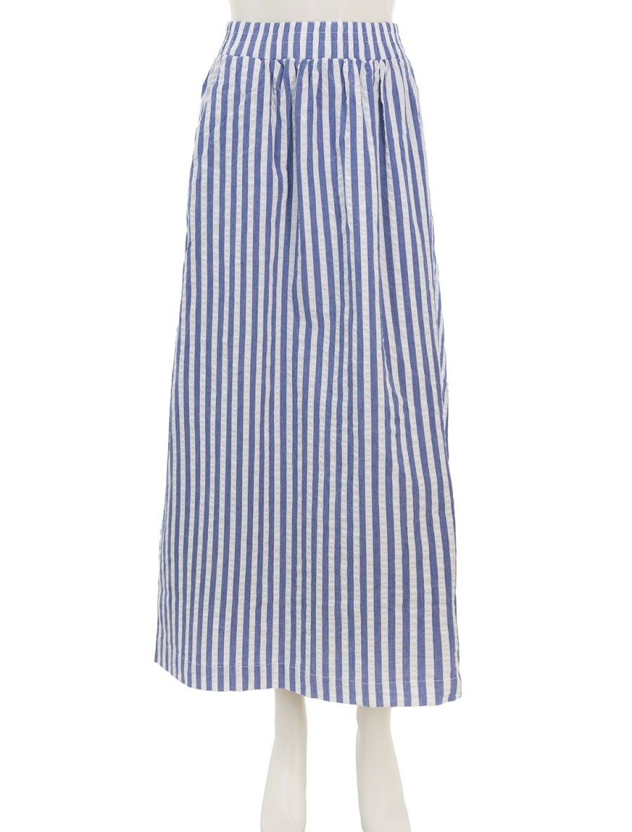 Clearance Puckered Stripe Double Slit Maxi Skirt In Navy Stripe Skirts