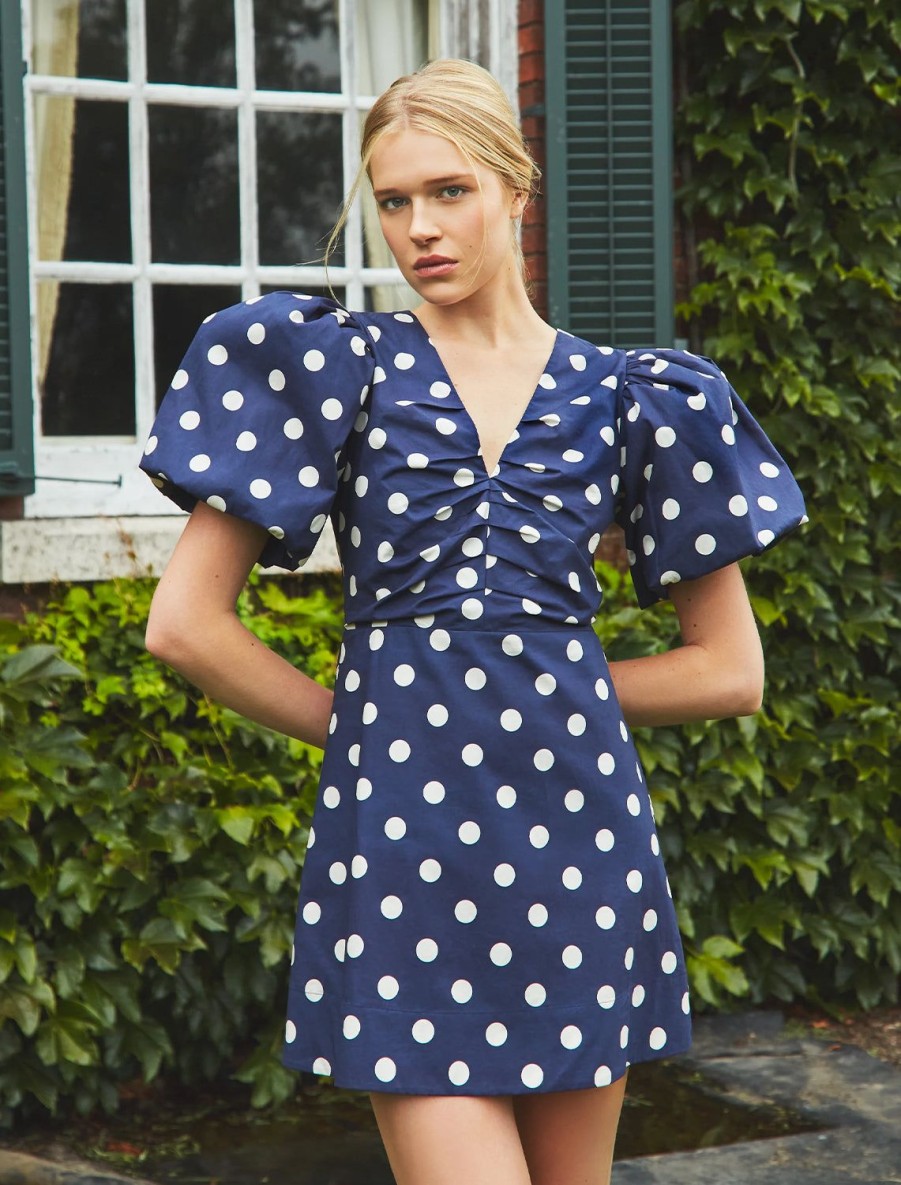 New Aliza Dress In Classic Navy Dot Occasion Dresses