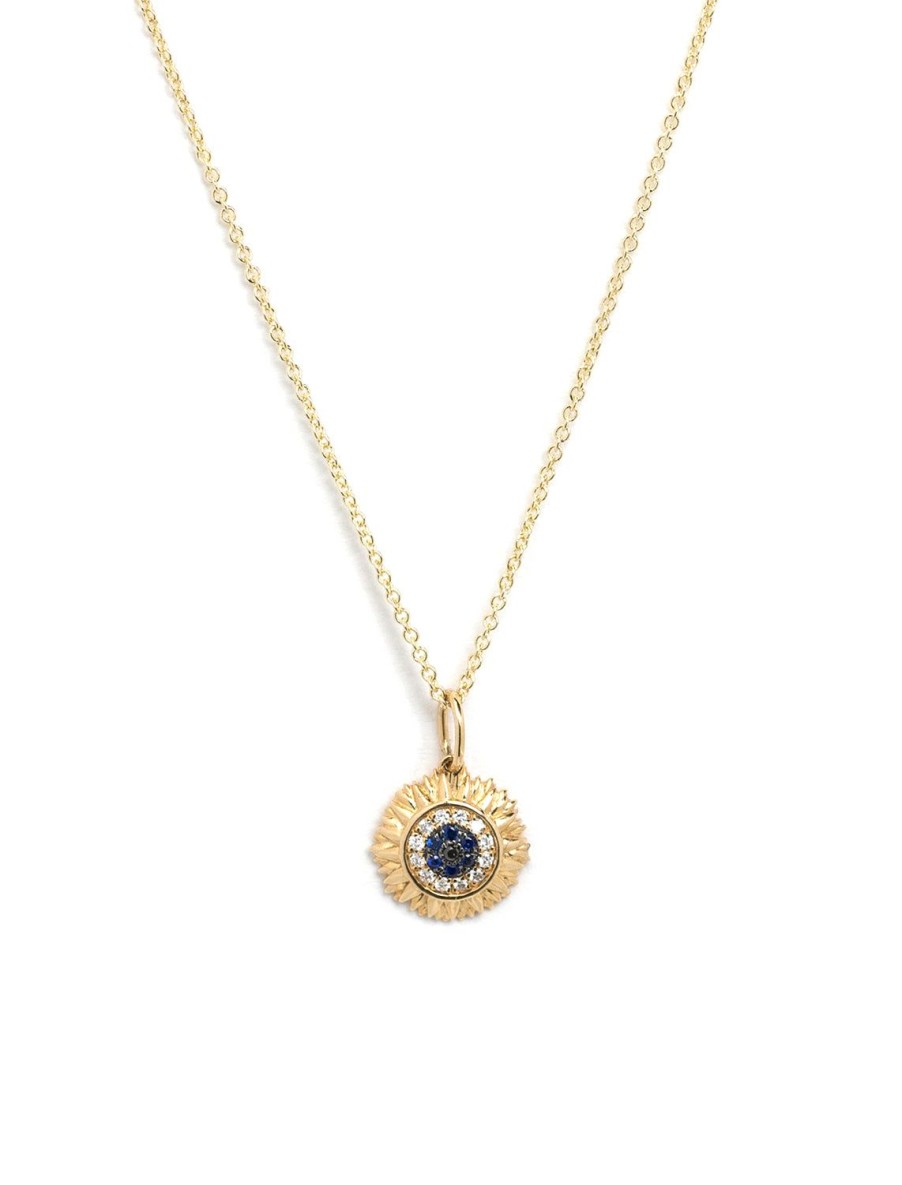 New Pave Sunflower Charm Necklace With Sapphire And Diamond Delicate