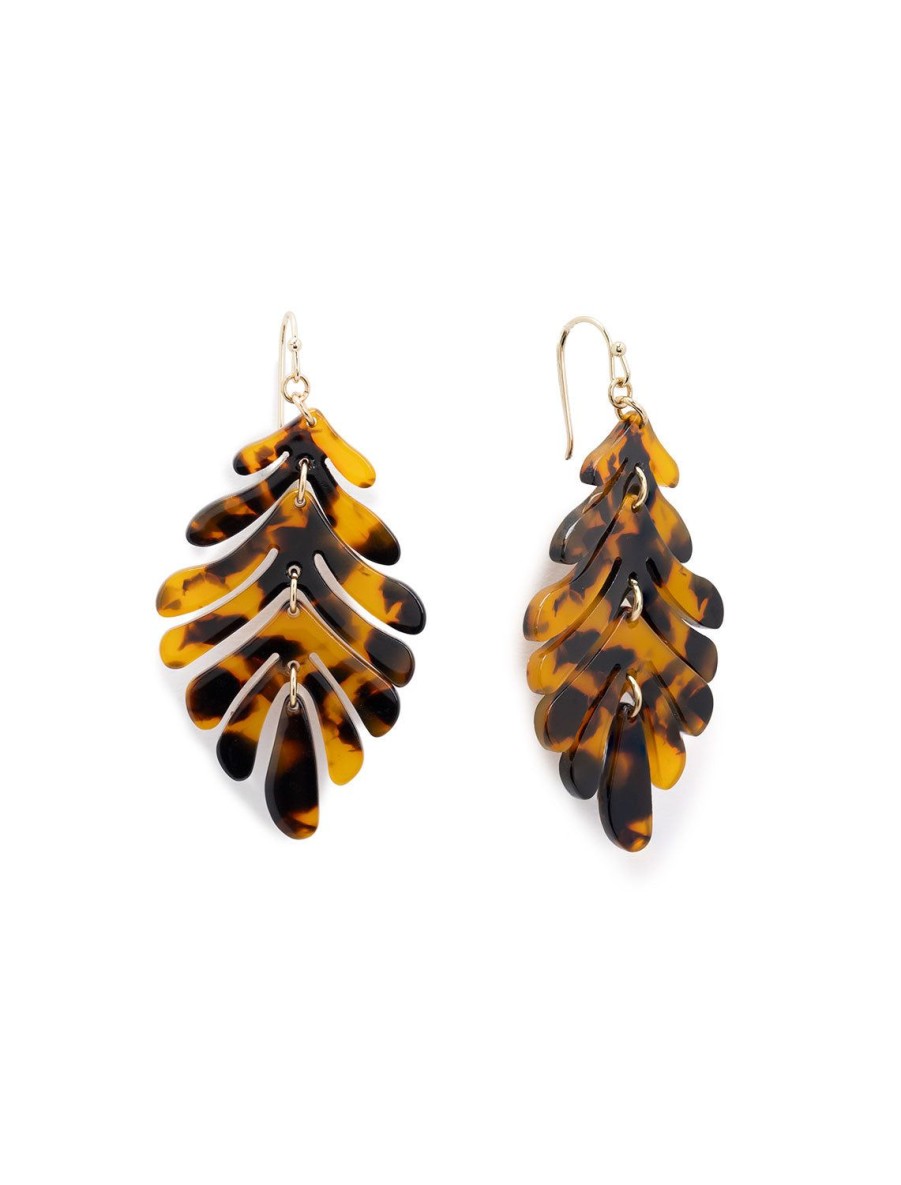 New Palm Leaf Earrings In Tortoise Drops